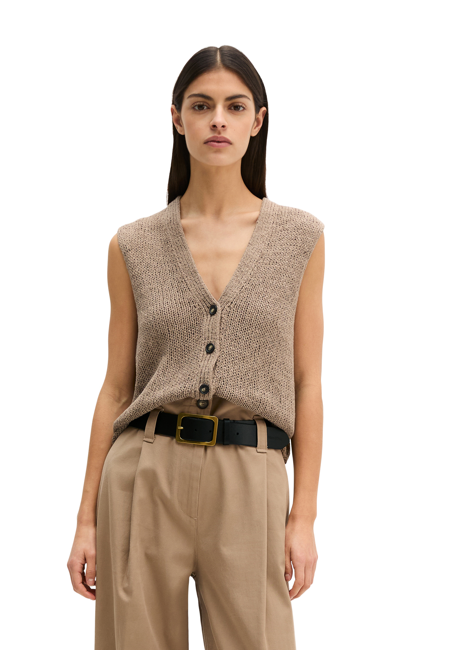 Cardigan sans manches slim en fil à bandelettes, MARC O'POLO