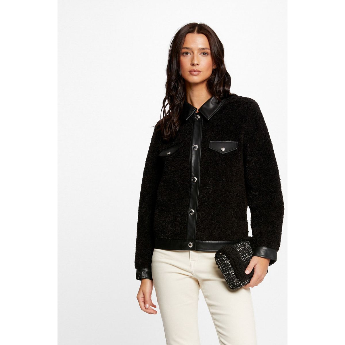 Blouson avec d tails simili cuir noir Morgan La Redoute