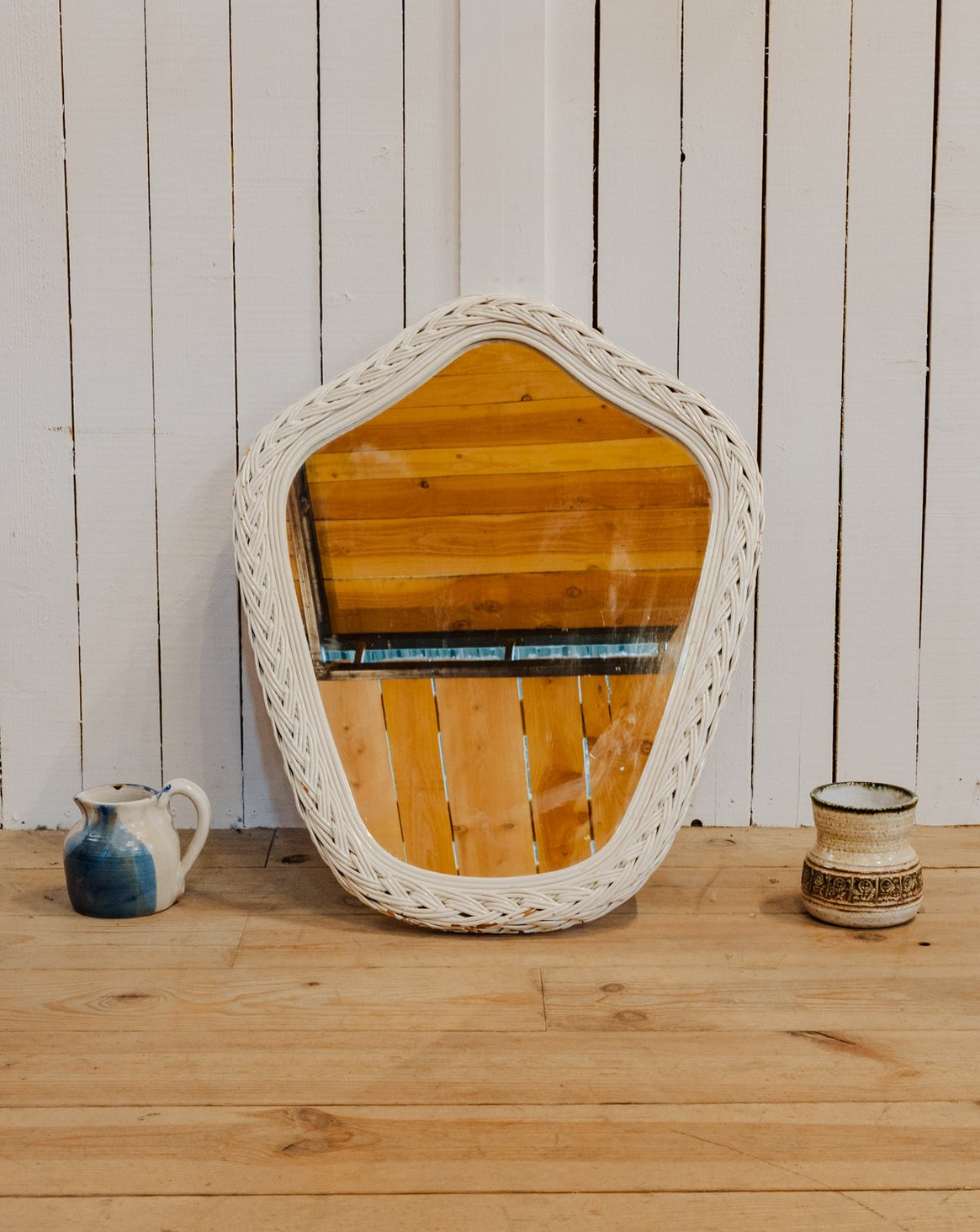 Miroir en osier blanc Georges N°1523 - Bon état, DEBONGOUT