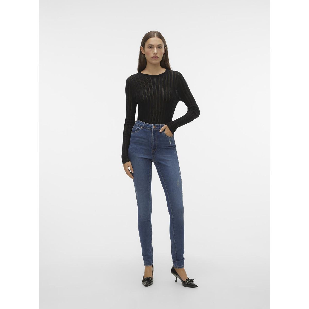 Jean skinny vmsophia jean taille haute bleu medium blue denim