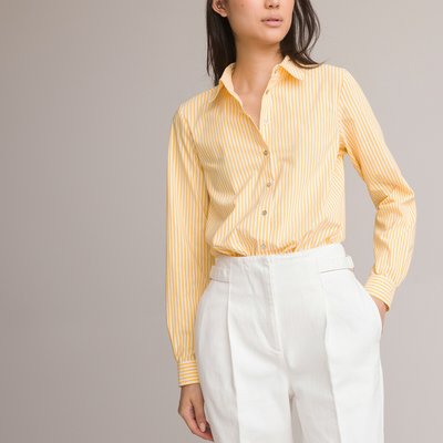 Striped Cotton Mix Shirt with Long Sleeves LA REDOUTE COLLECTIONS