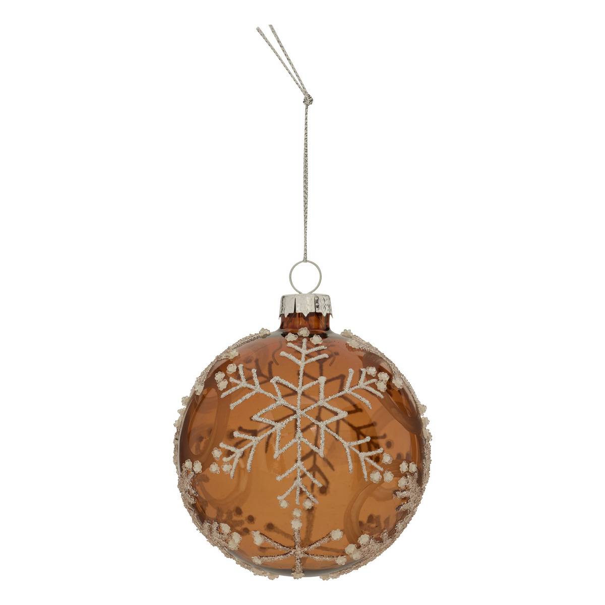 Boule de Noël en verre flocon marron D. 80 mm, FEERIC LIGHTS & CHRISTMAS