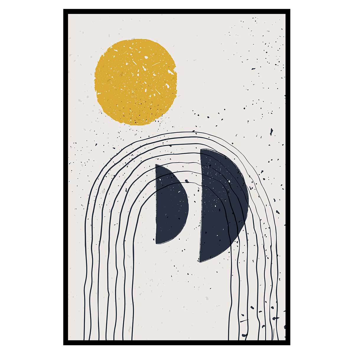 Affiche encadrée art abstrait soleil et lignes graphiques, HEXOA