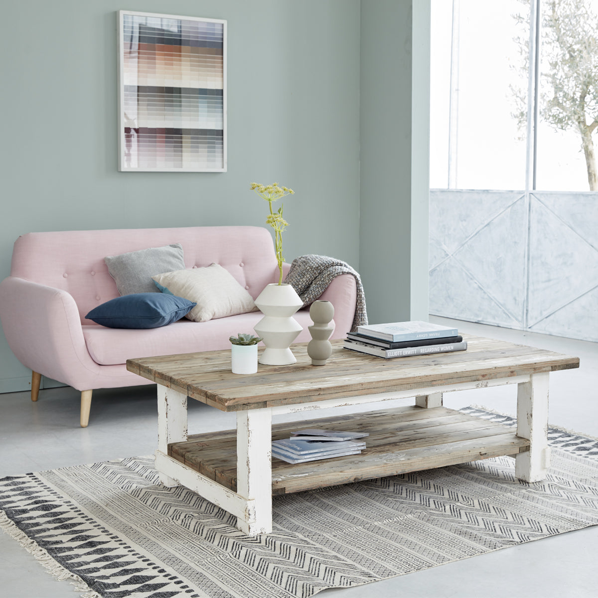 Table basse en bois recyclé massif 140 cm double plateau  ATLANTIC, BERAH GETAH