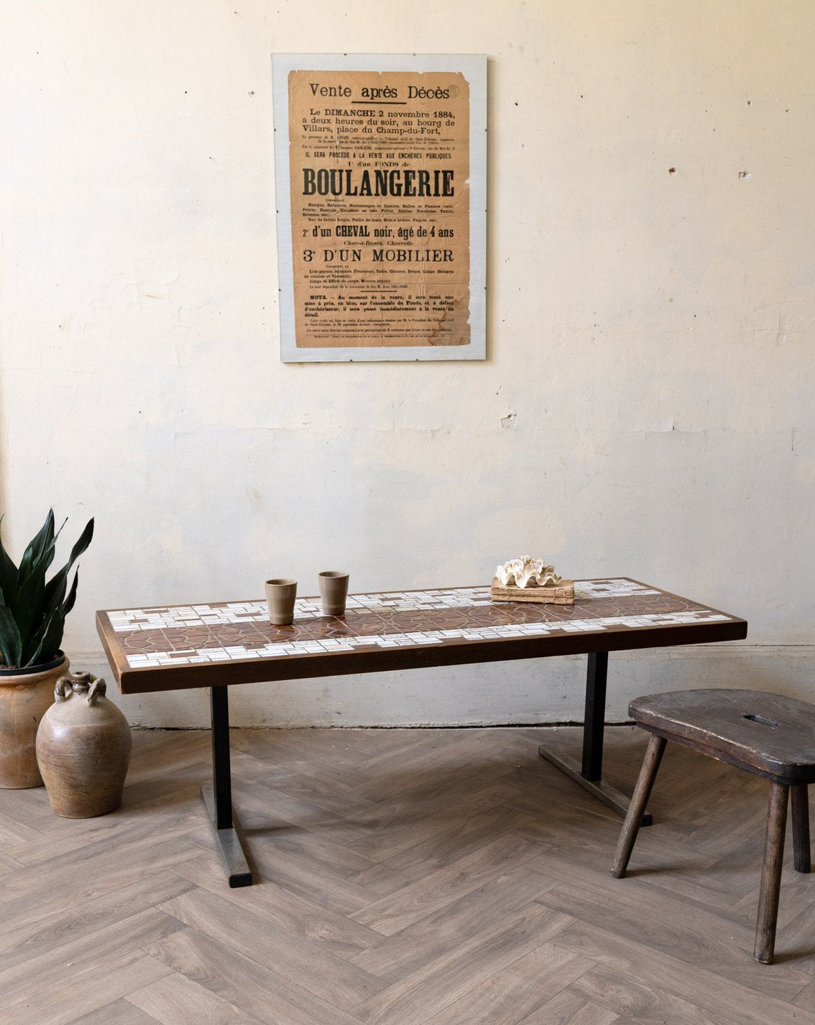 Table basse en céramique et bois Donna N°1046 - Bon état, DEBONGOUT