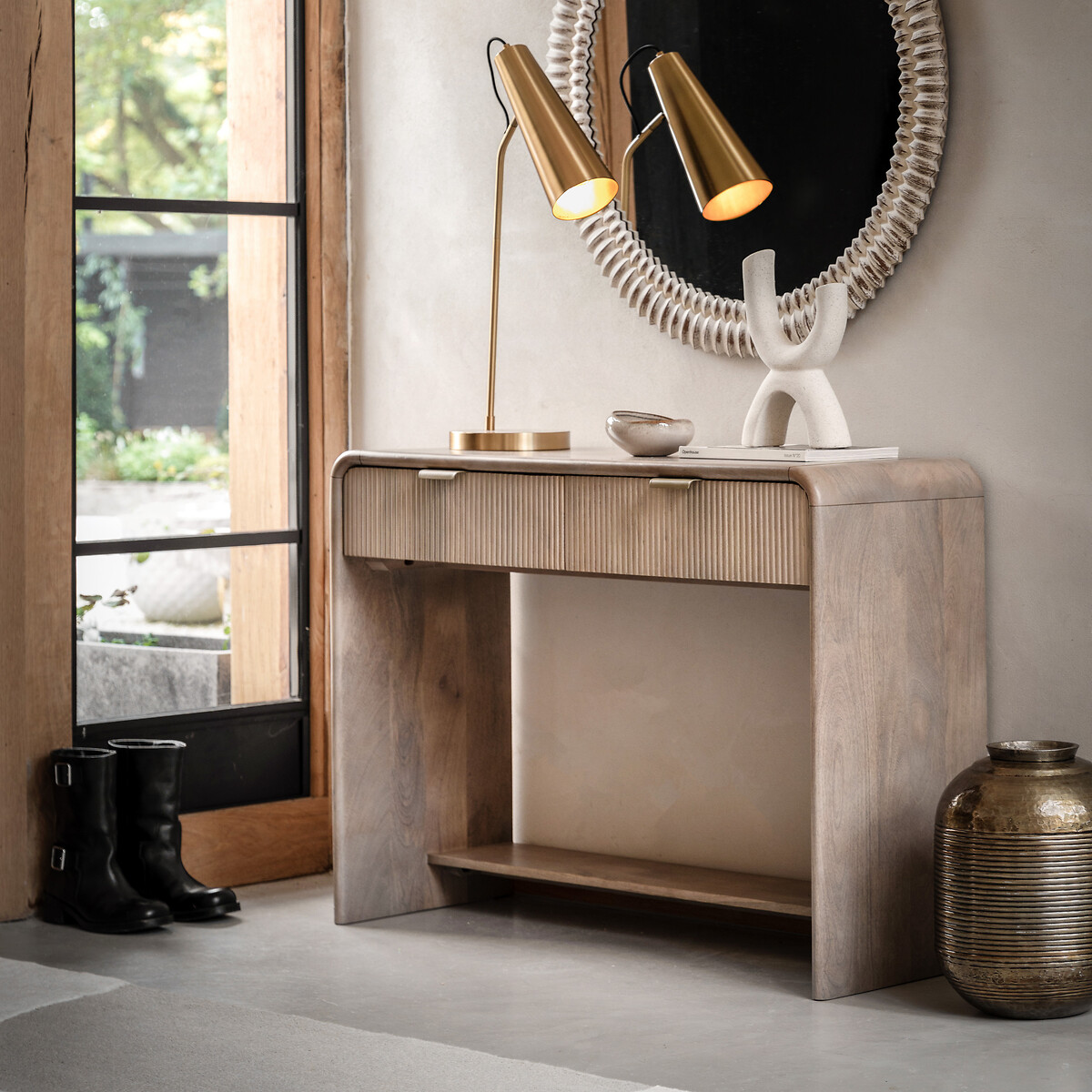 Corven Fluted Mango Wood 2 Drawer Console Table, SO'HOME