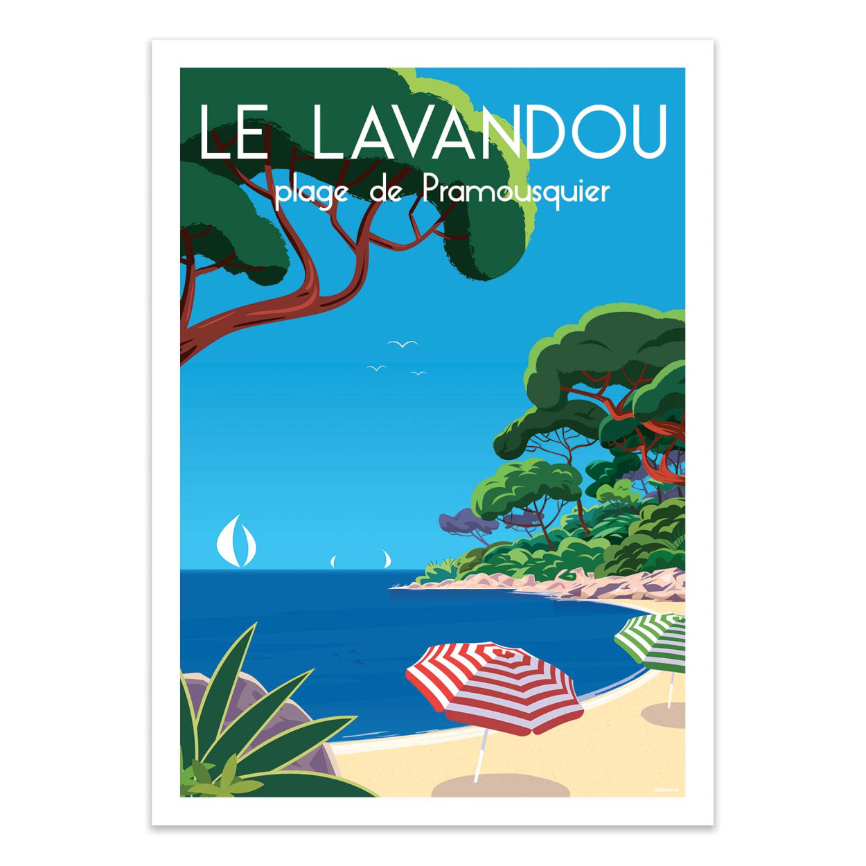 Affiche d'art - Le Lavandou Plage de Pramousquier - Raphael Delerue, WALL EDITIONS