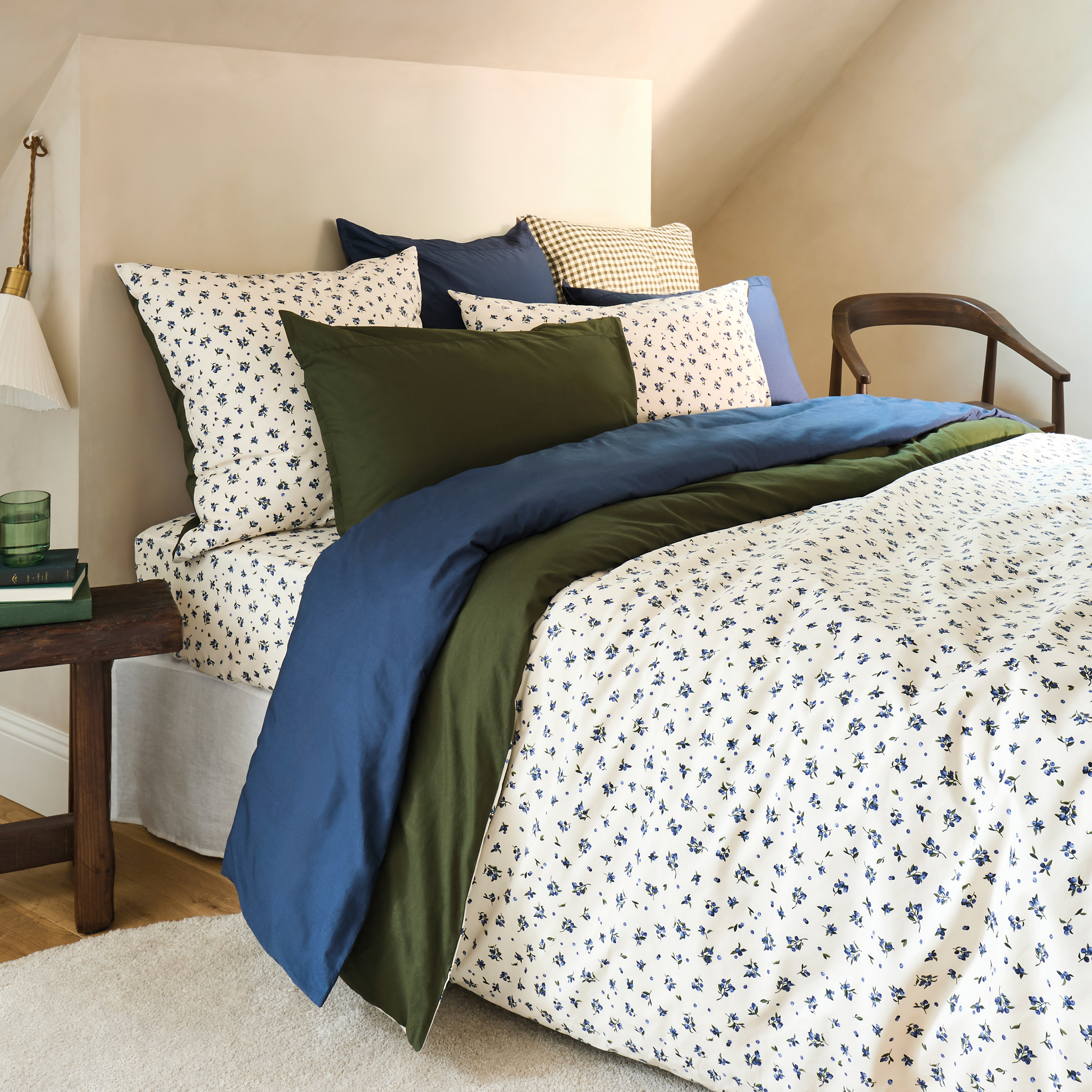 Housse de couette coton Neo Kaki myrtille NÉO, CARRE BLANC