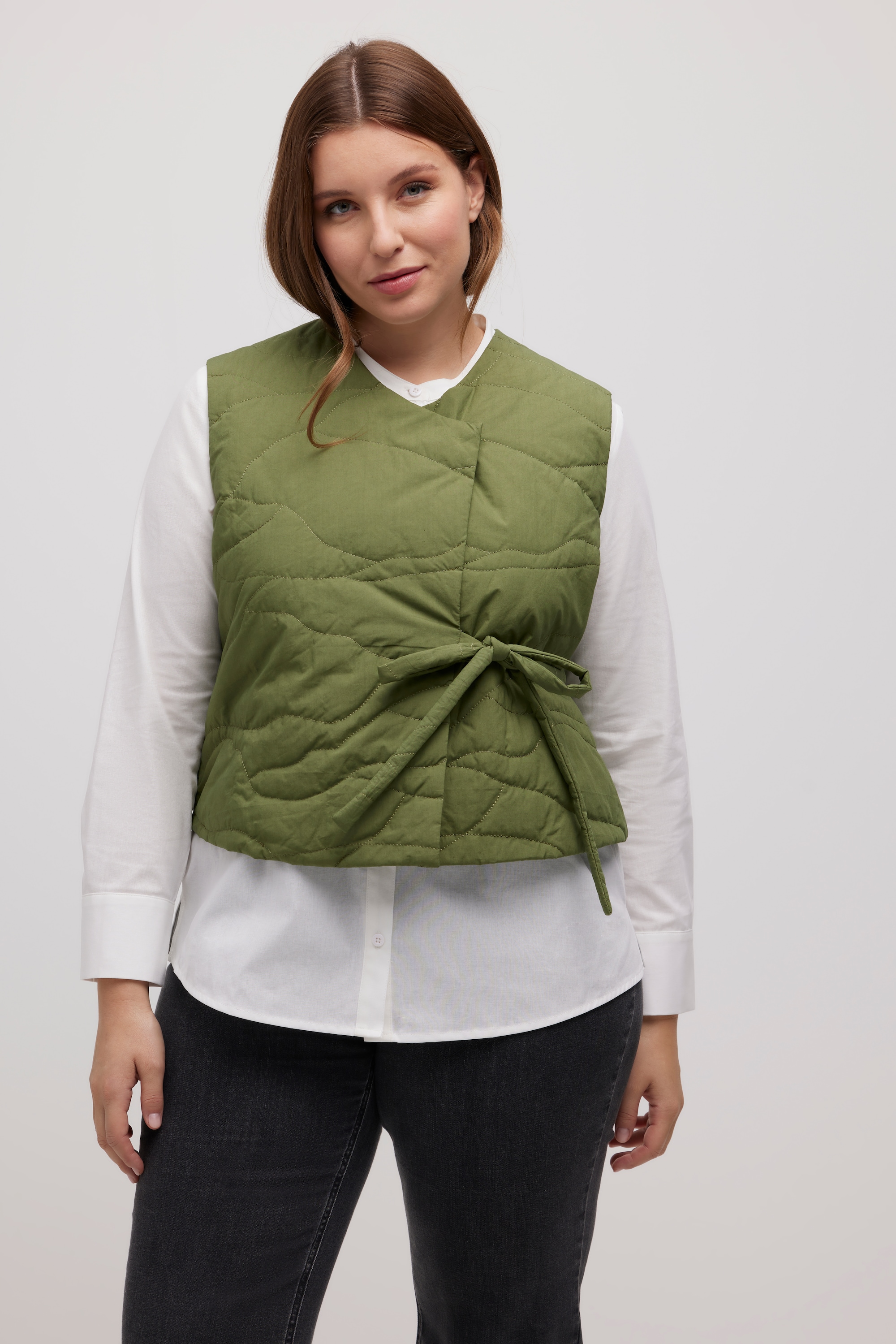 Gilet matelassé, col en V, cordon, coton bio, ULLA POPKEN