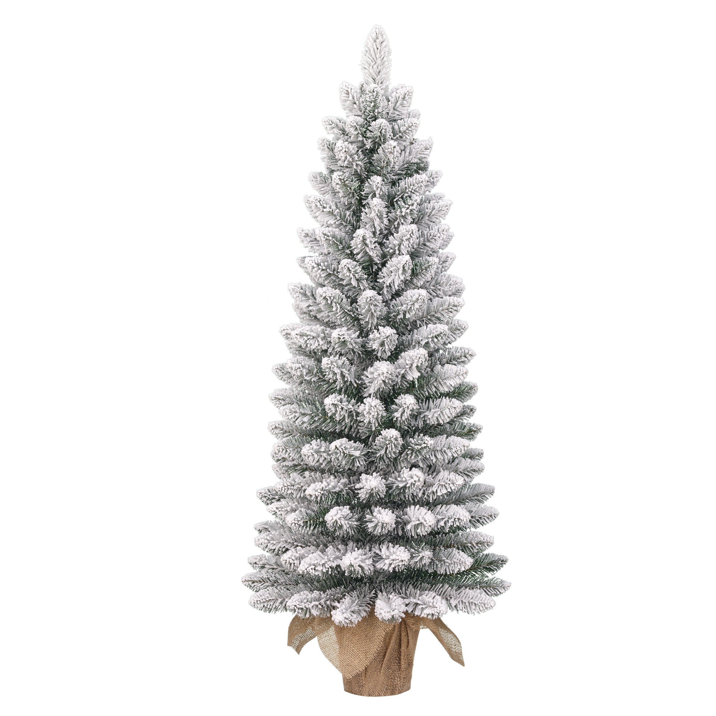 Sapin de Noël artificiel enneigé dans un sac en jute H120 cm GERLOS, BLACK BOX TREES