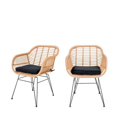 Lot de 2 fauteuils indoor/outdoor aspect rotin et métal avec coussin - Trieste HOUSE NORDIC