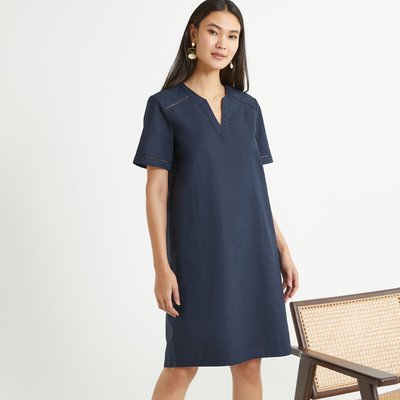 Linen Mix Shift Dress with Short Sleeves ANNE WEYBURN