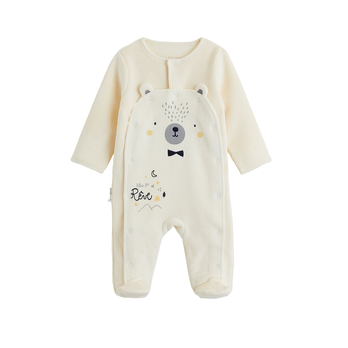 Pyjama bébé en velours ouverture pont Flocon, PETIT BEGUIN