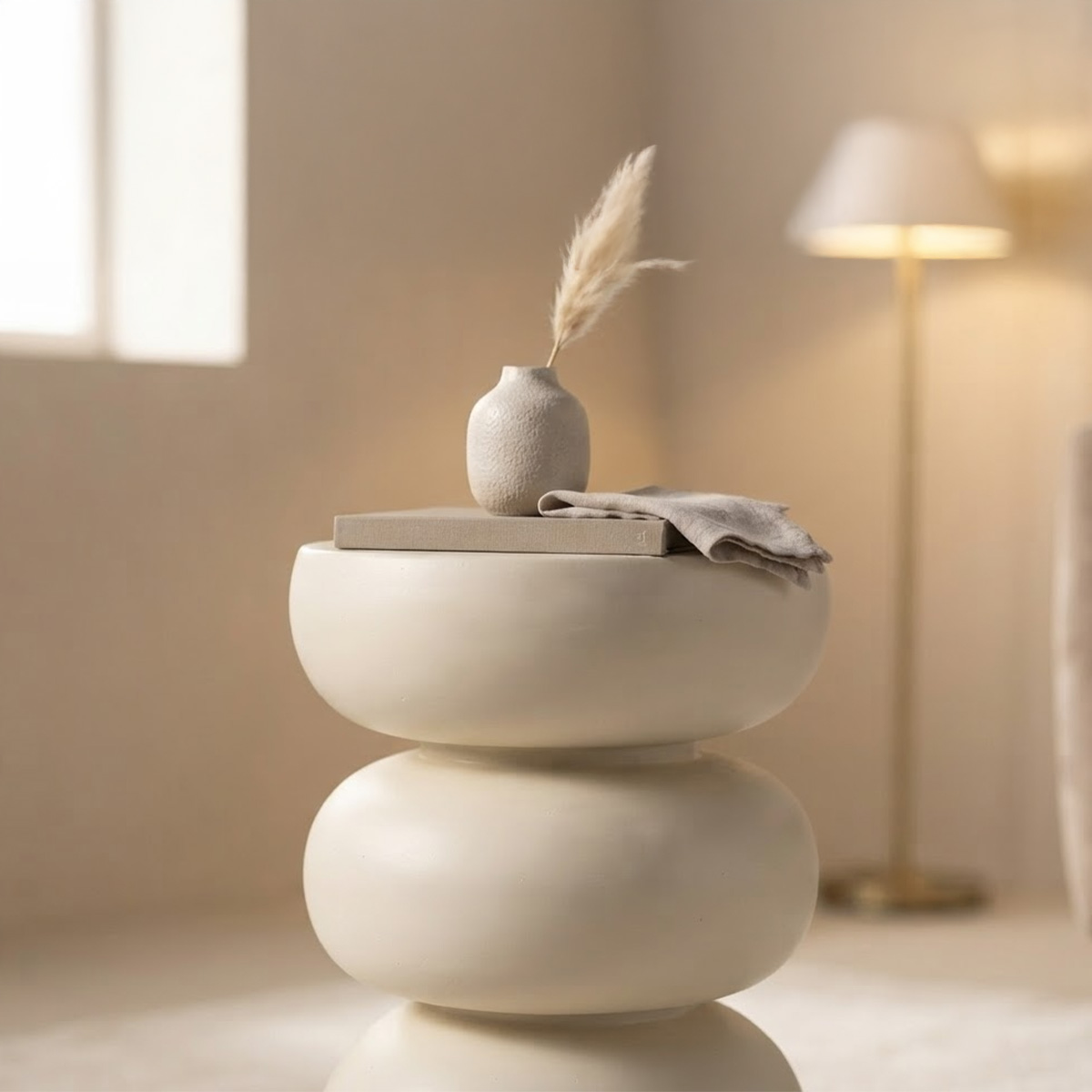 Table d'appoint ronde ø37cm - Effet ciment beige - LIA, MAISON AUBERTIN