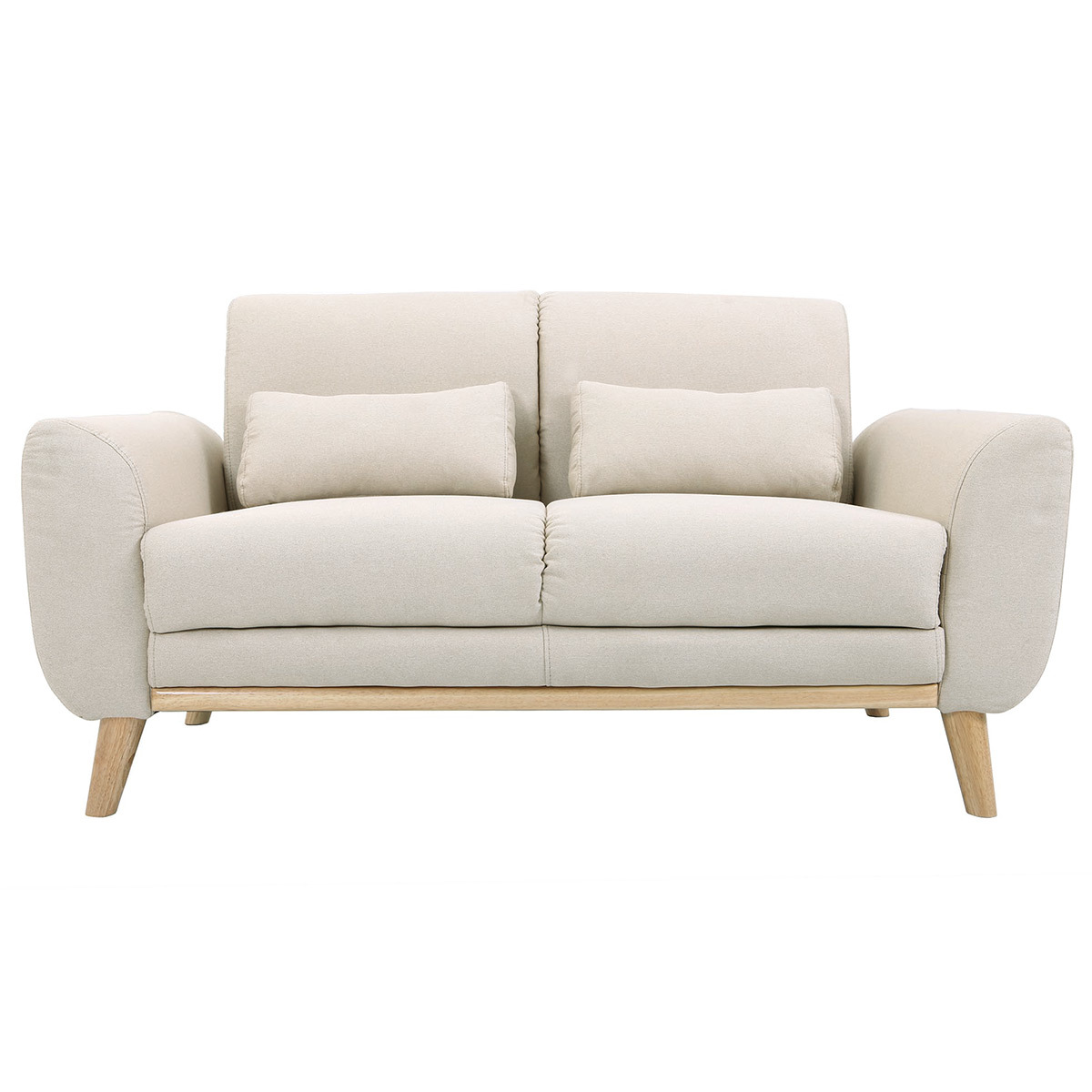Canapé 2 places en tissu effet velours vert kaki et bois clair EKTOR, MILIBOO