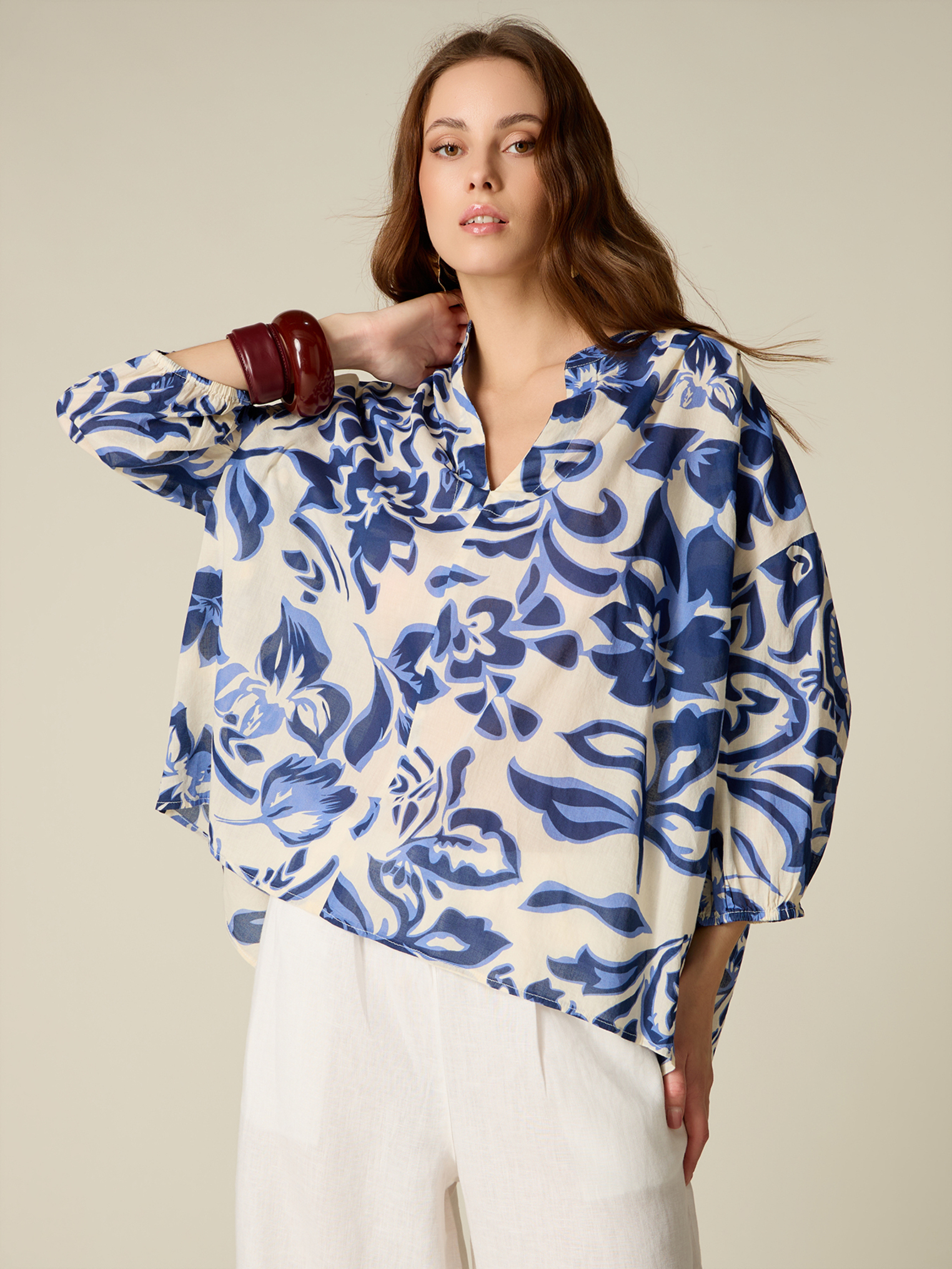 Blouse en coton à motifs, OLTRE