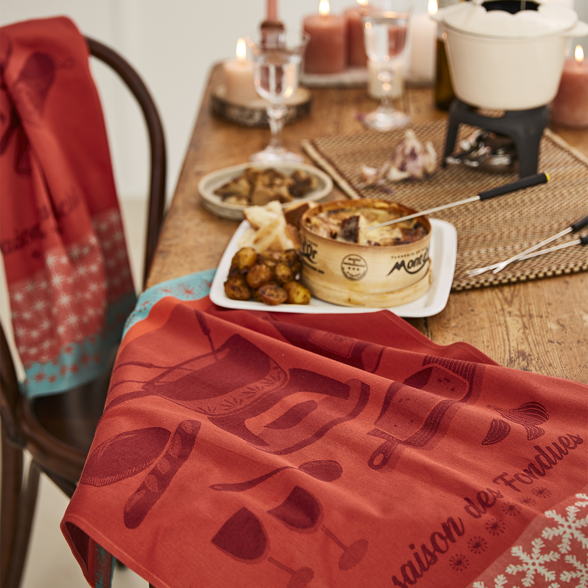 Torchon Jacquard Coucke 'Saison Des Raclettes' - 50x75cm Coton