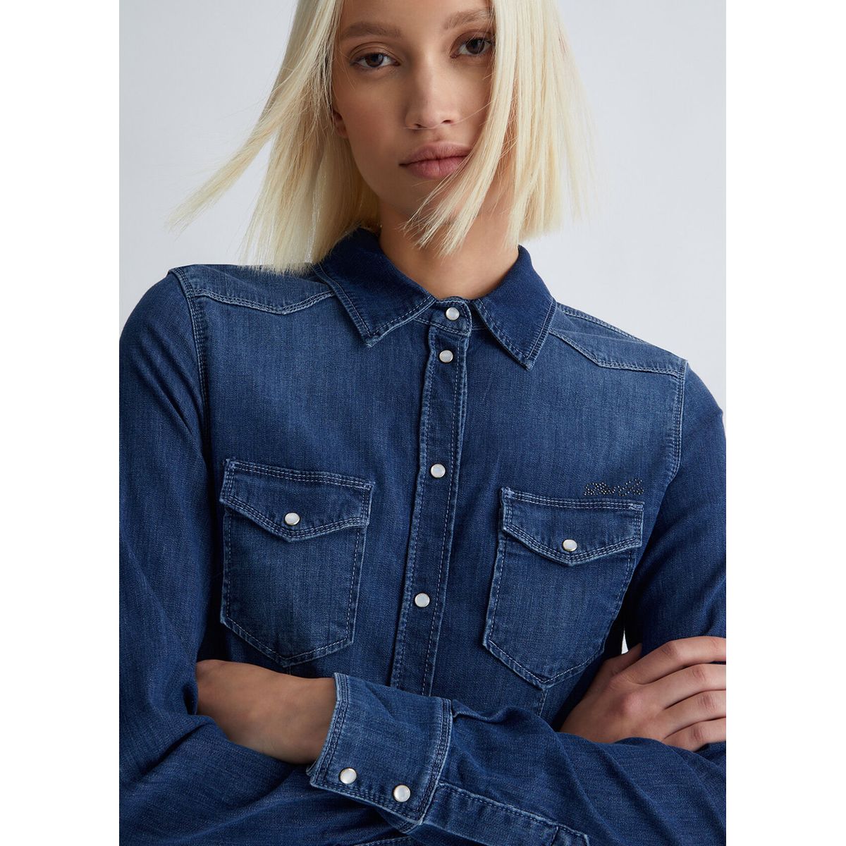 Chemise en jean new arrivals bleu foncé femme