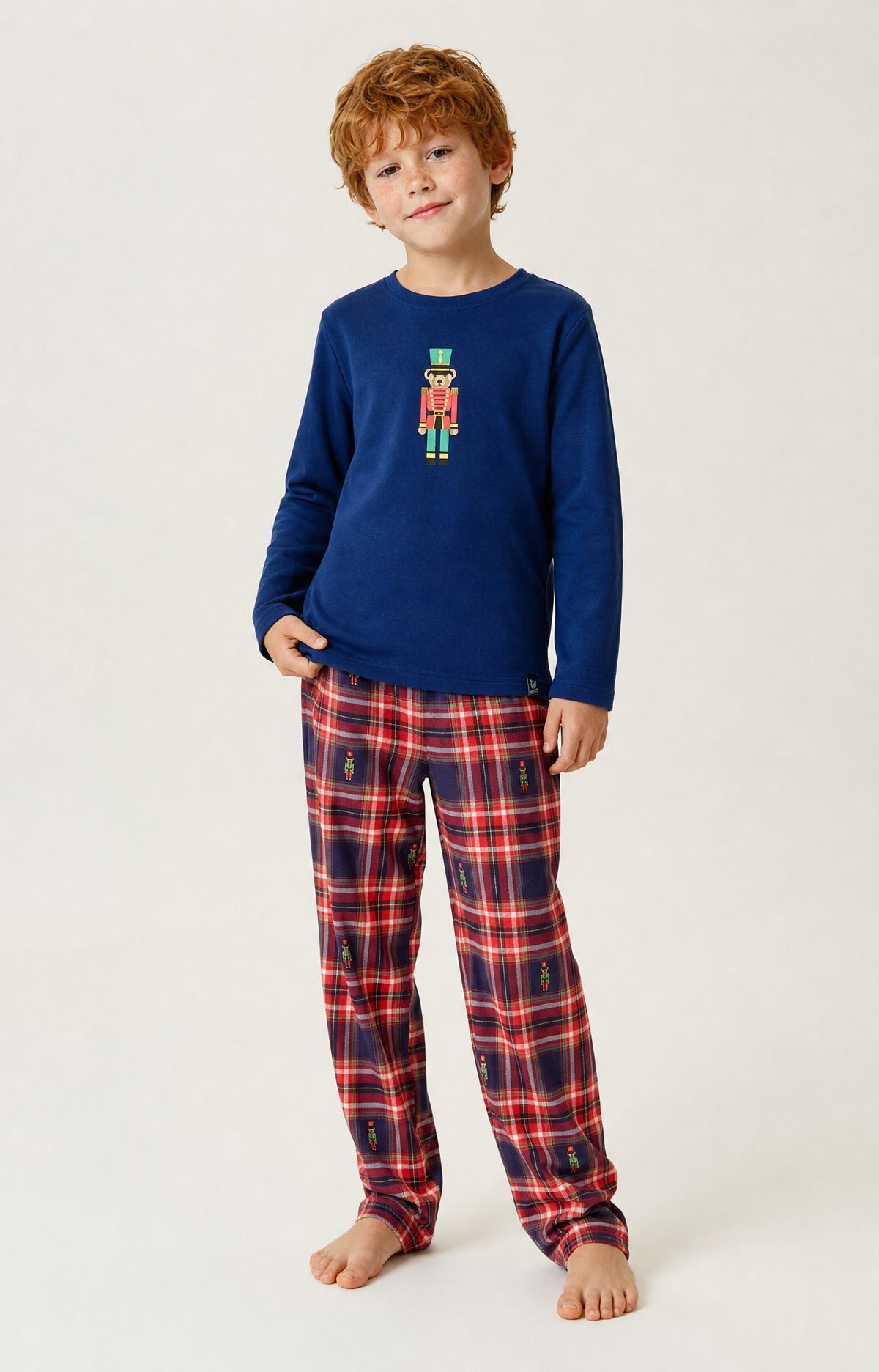 Pyjama enfant en jersey de coton épais à carreaux Léon, ARTHUR