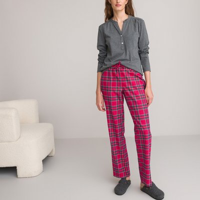Pyjama, effen shirt, geruite broek in flanel LA REDOUTE COLLECTIONS