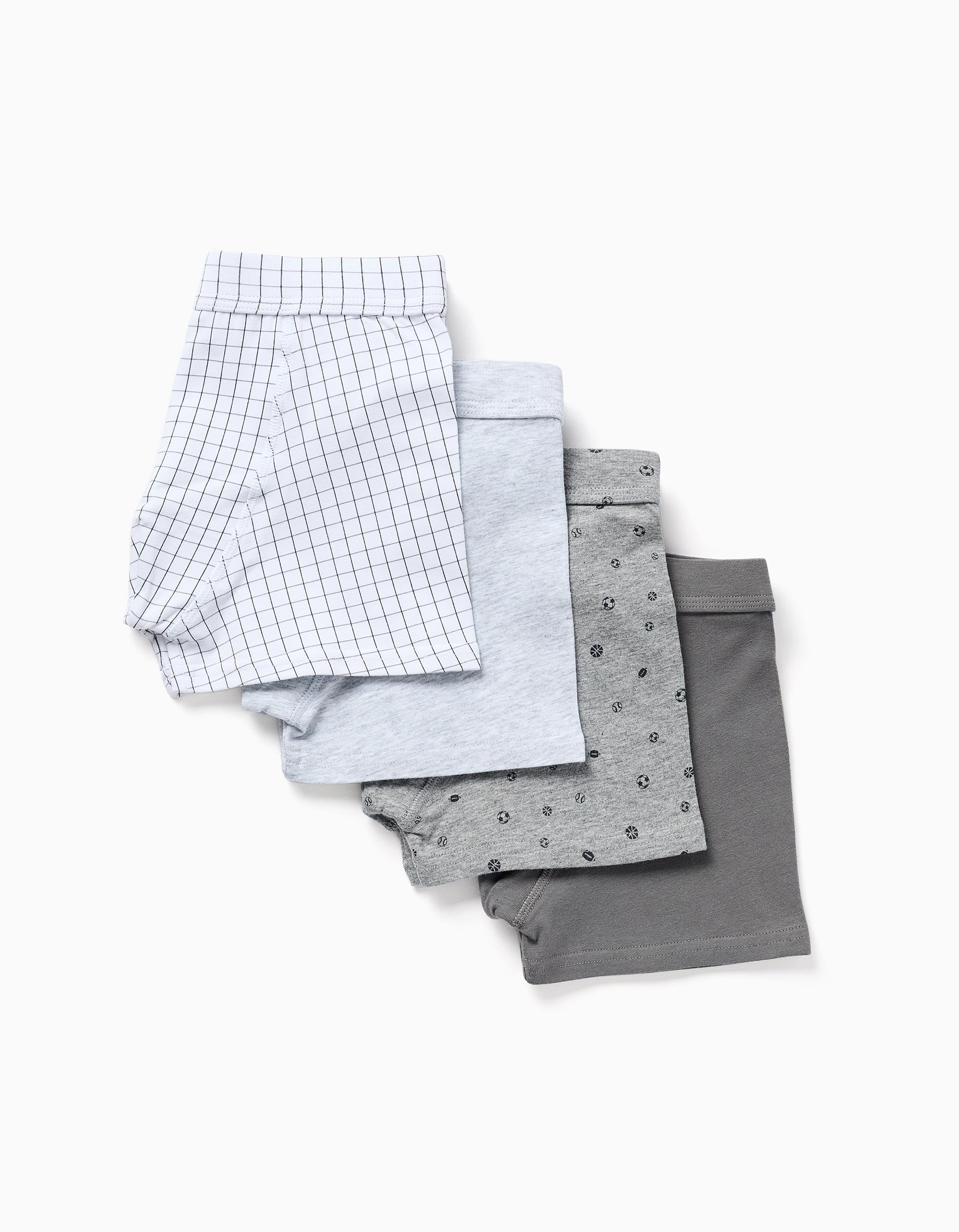 Lot de 4 boxers en coton unis/imprimés, ZIPPY