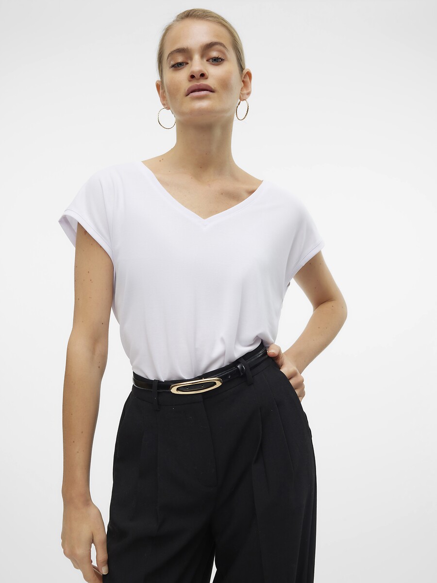 T-shirt met V-hals en korte mouwen