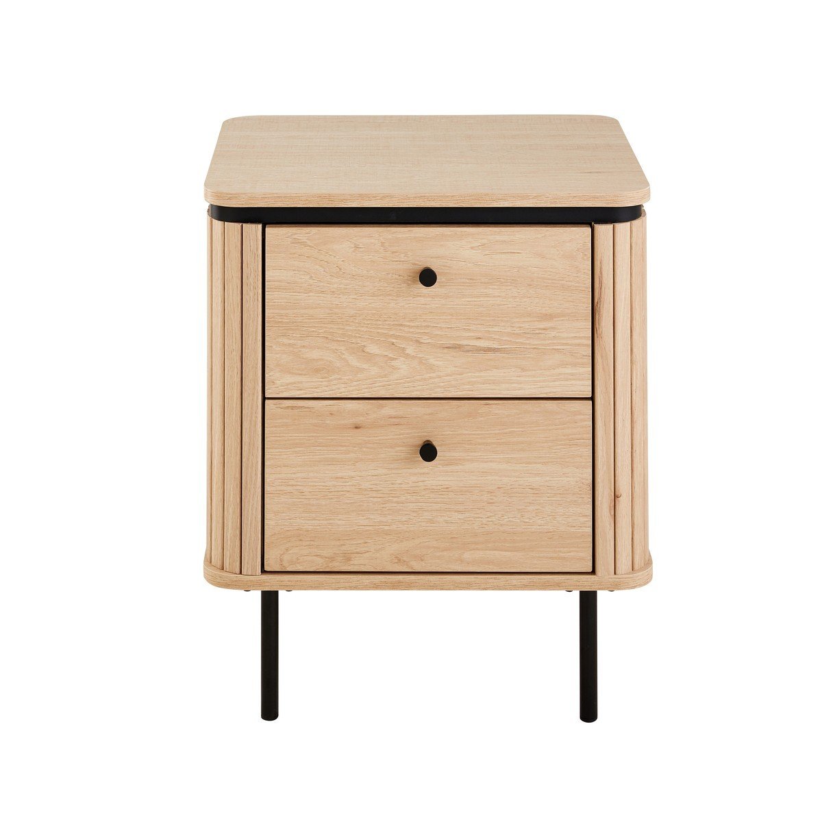 Table de chevet 2 tiroirs avec côtés effet rainuré H55 cm - MALAGA, CALICOSY