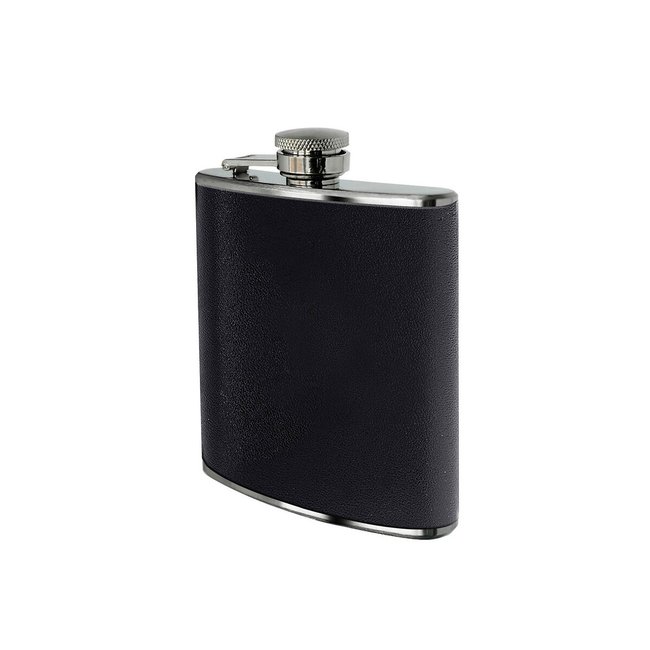 Hip Flask in Black Leather Effect, 8oz, black, SO'HOME