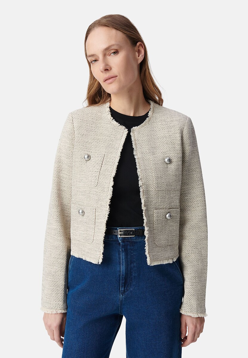 Tweed Style Short Jacket with Crew Neck, IKKS