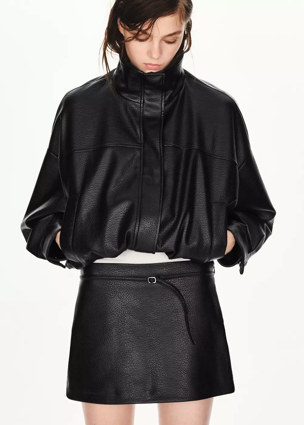 Jupe similicuir ceinture, MANGO