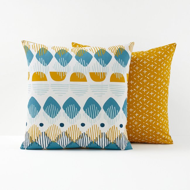 Cool Graphic 100% Cotton Pillowcase, blue print/yellow, LA REDOUTE INTERIEURS