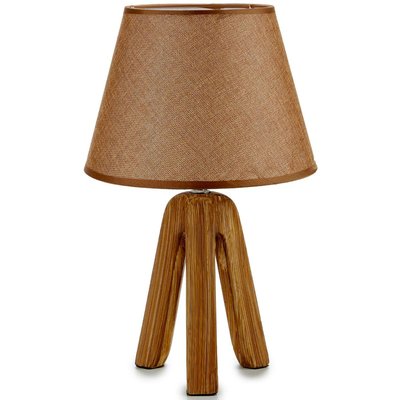 Lampe à poser base céramique effet bois abat-jour conique marron WADIGA