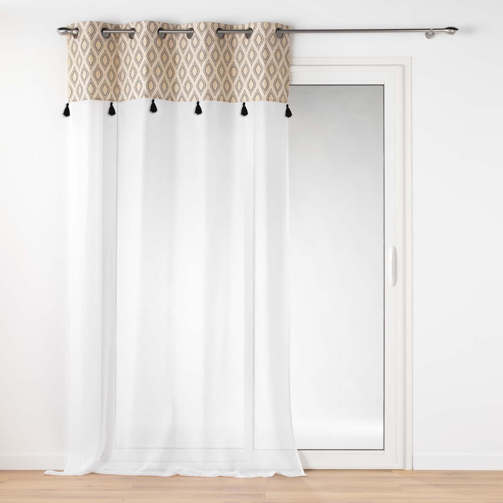 Voilage à top imprimé et pompons, DOUCEUR D'INTÉRIEUR