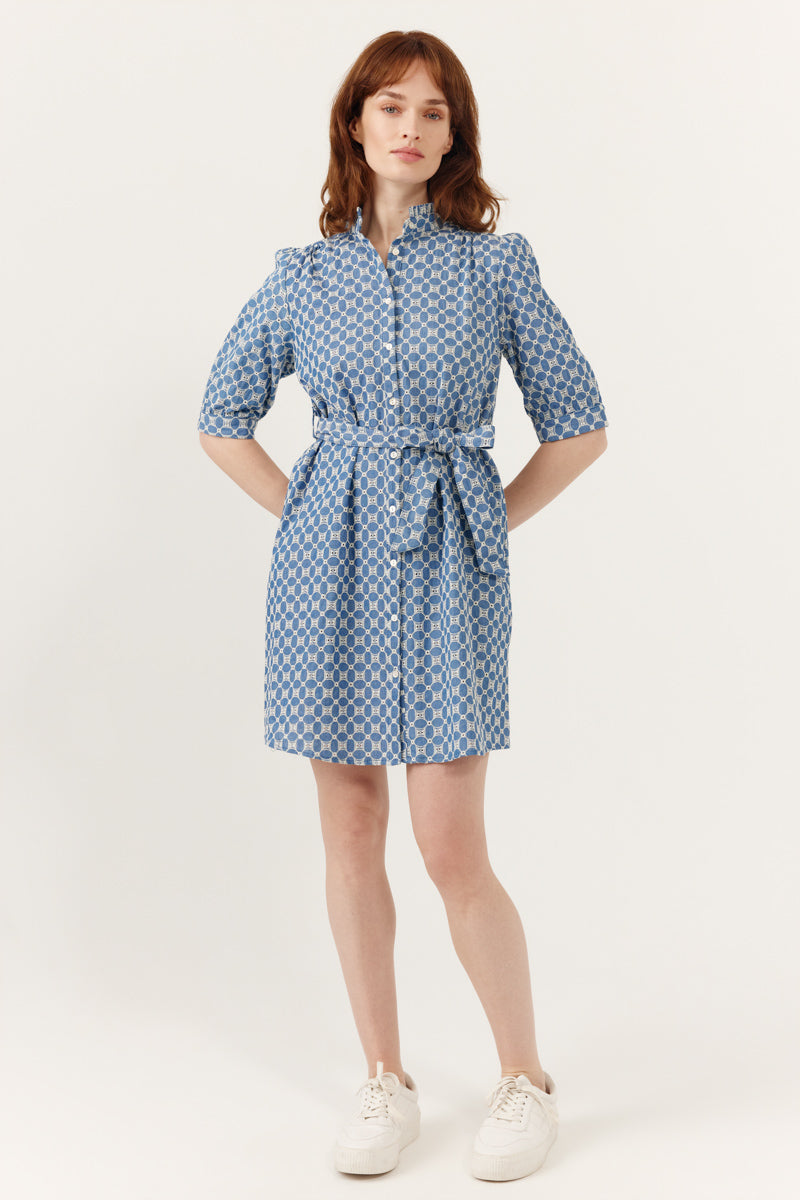 Robe courte à manches courtes et col montant froncé Ocearia, ARTLOVE