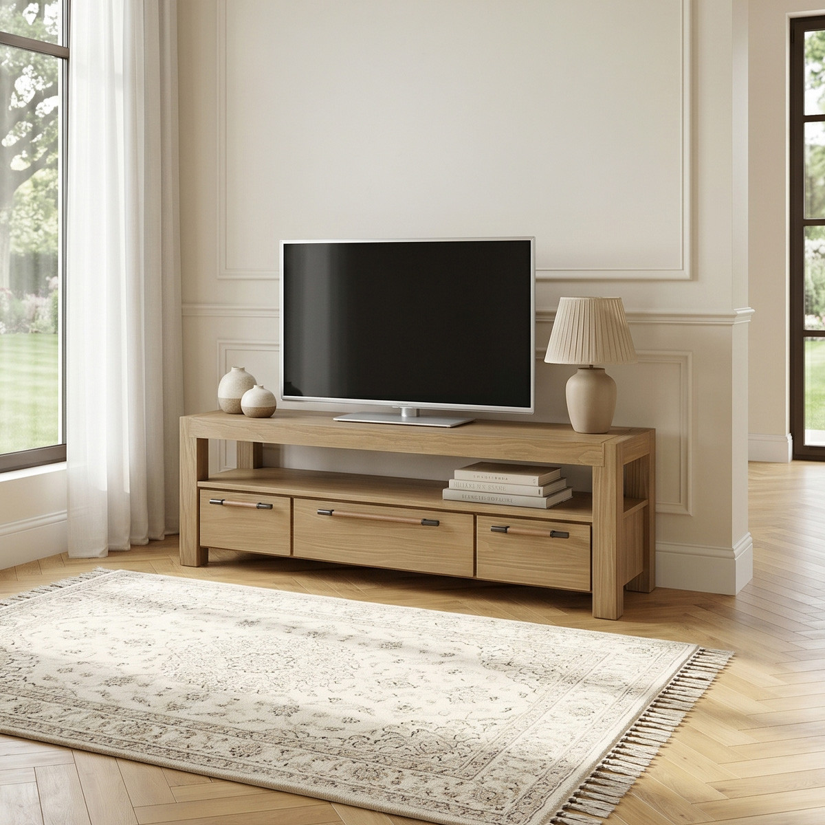 Meuble TV style contemporain avec tiroirs en bois massif MEGÈVE, ROBIN DES BOIS