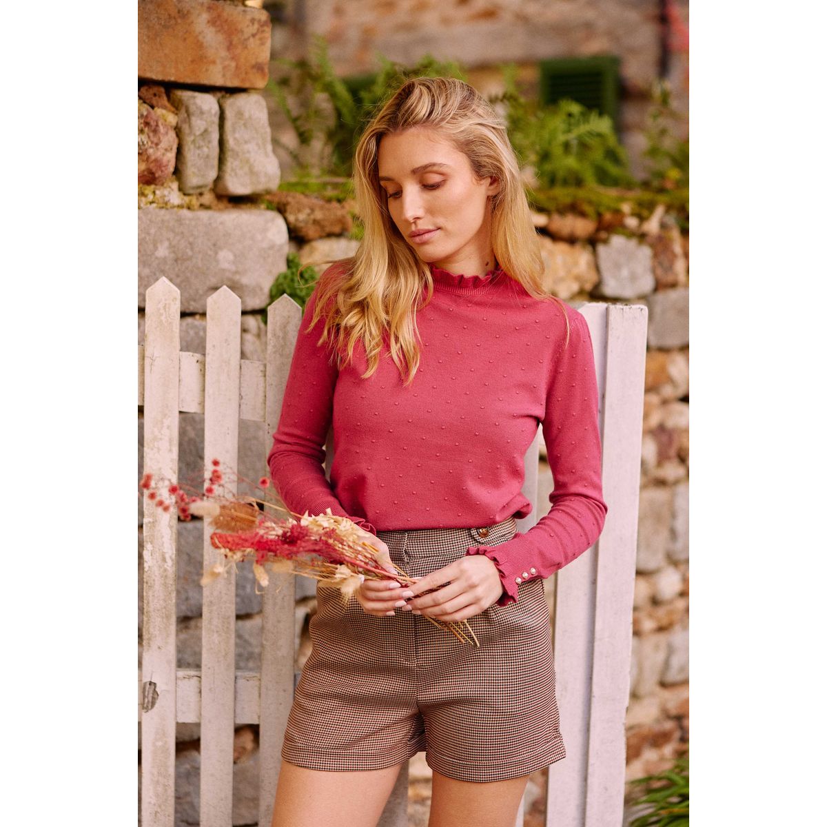 Pull discount framboise femme