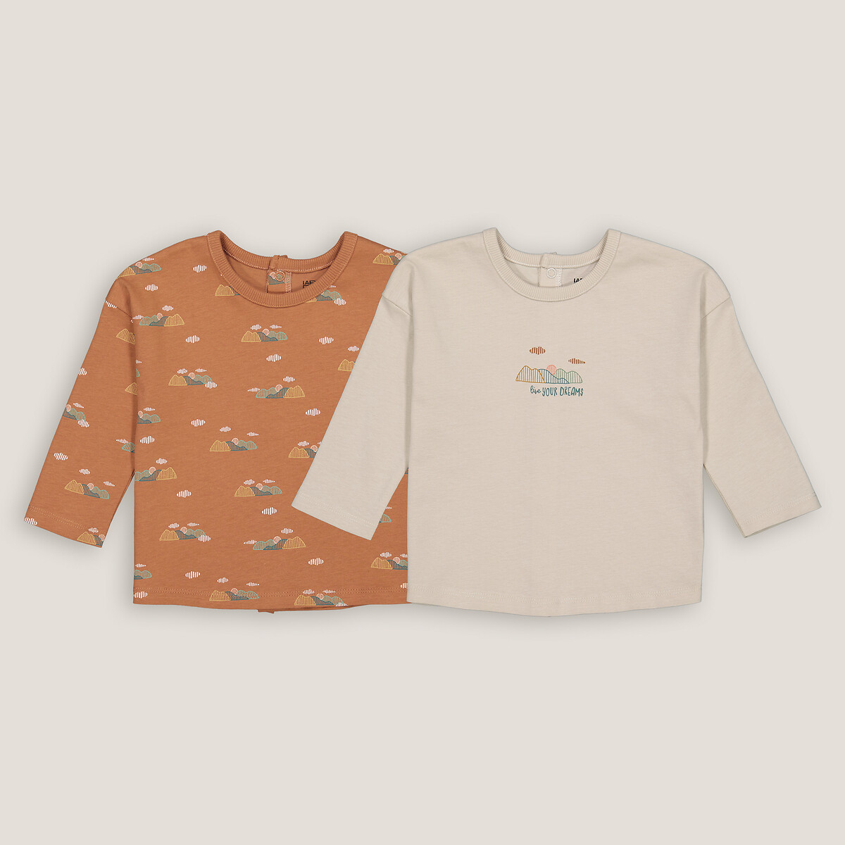 Pack of 2 T-Shirts in Mountain Print Cotton with Long Sleeves