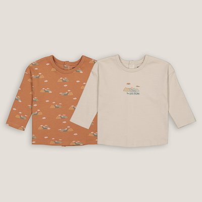 Pack of 2 T-Shirts in Mountain Print Cotton with Long Sleeves LA REDOUTE COLLECTIONS