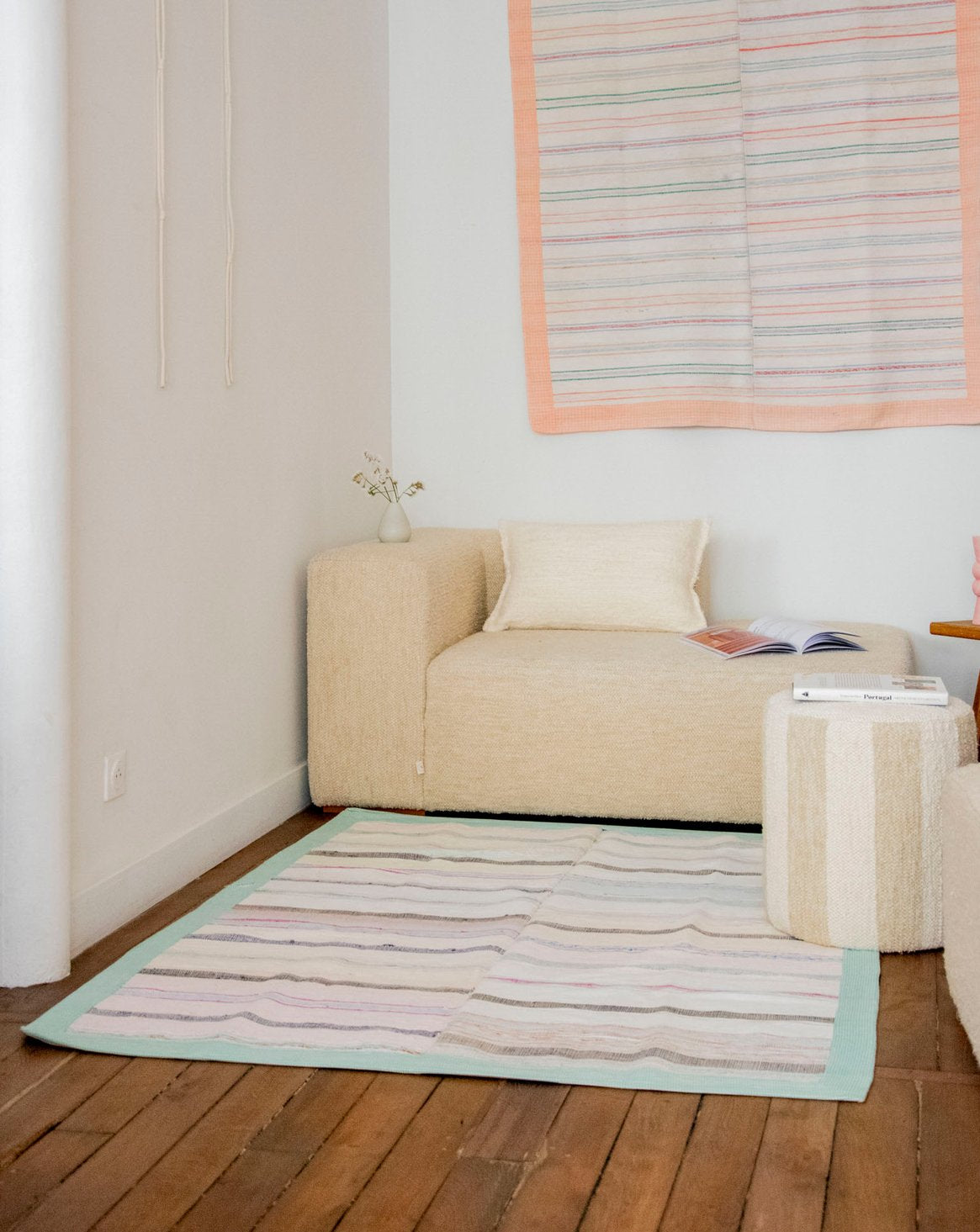 Tapis vintage bleu et vert Olivier N°118 - Bon état, DEBONGOUT