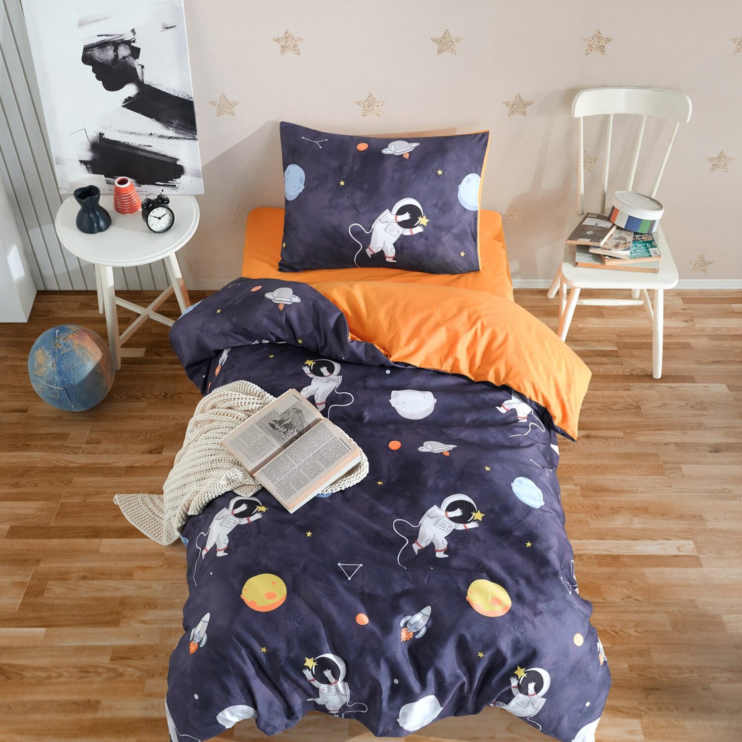 Parure de lit enfant polycoton imprimée astronaute, Funny, C DESIGN HOME TEXTILE