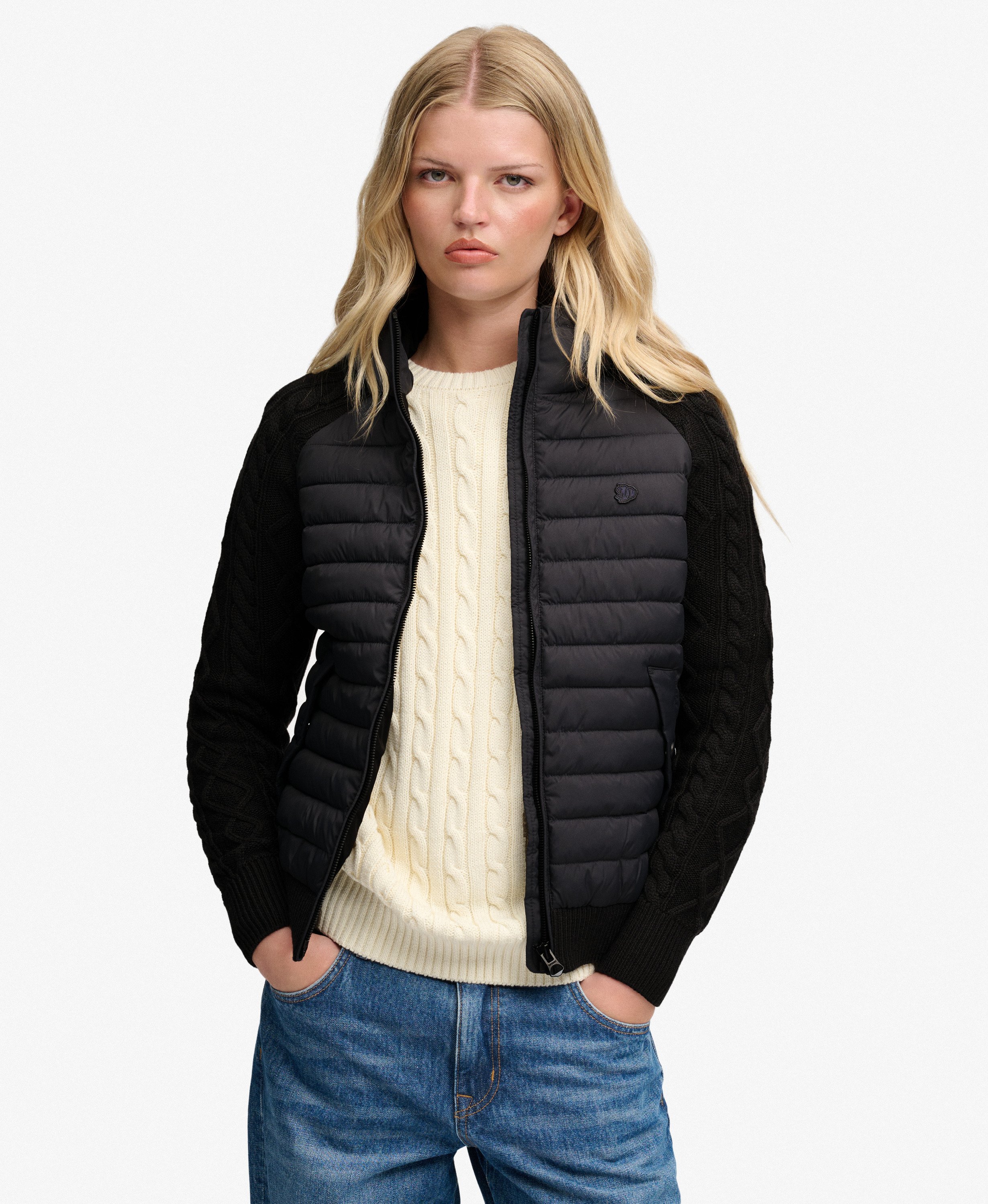 Veste Hybride à Capuche en Maille Torsadée, SUPERDRY