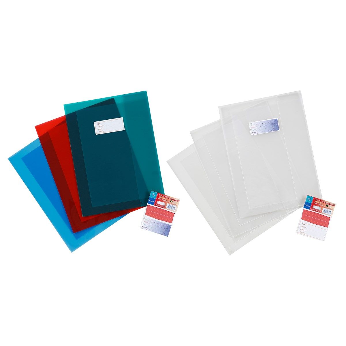 Favorit Lot de 10 protège-cahiers avec étiquette transparent et multicolore format A4 