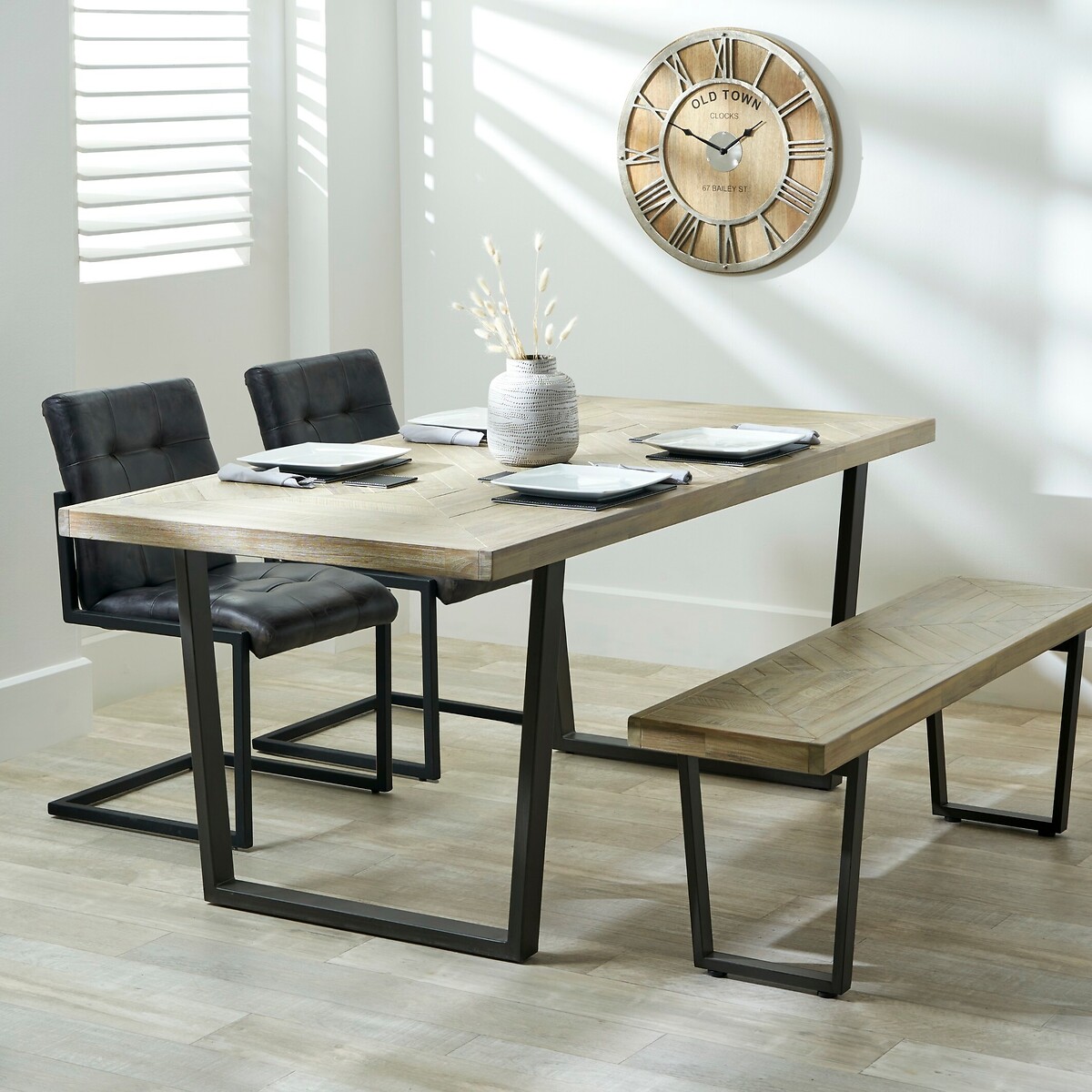 Marea Sand Wash Parquet Industrial Dining Table (Seats 6), ÉDITÉ
