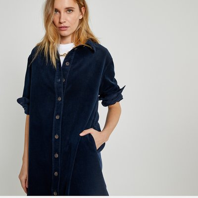 Cotton Midi Shirt Dress in Corduroy with Long Sleeves LA REDOUTE COLLECTIONS