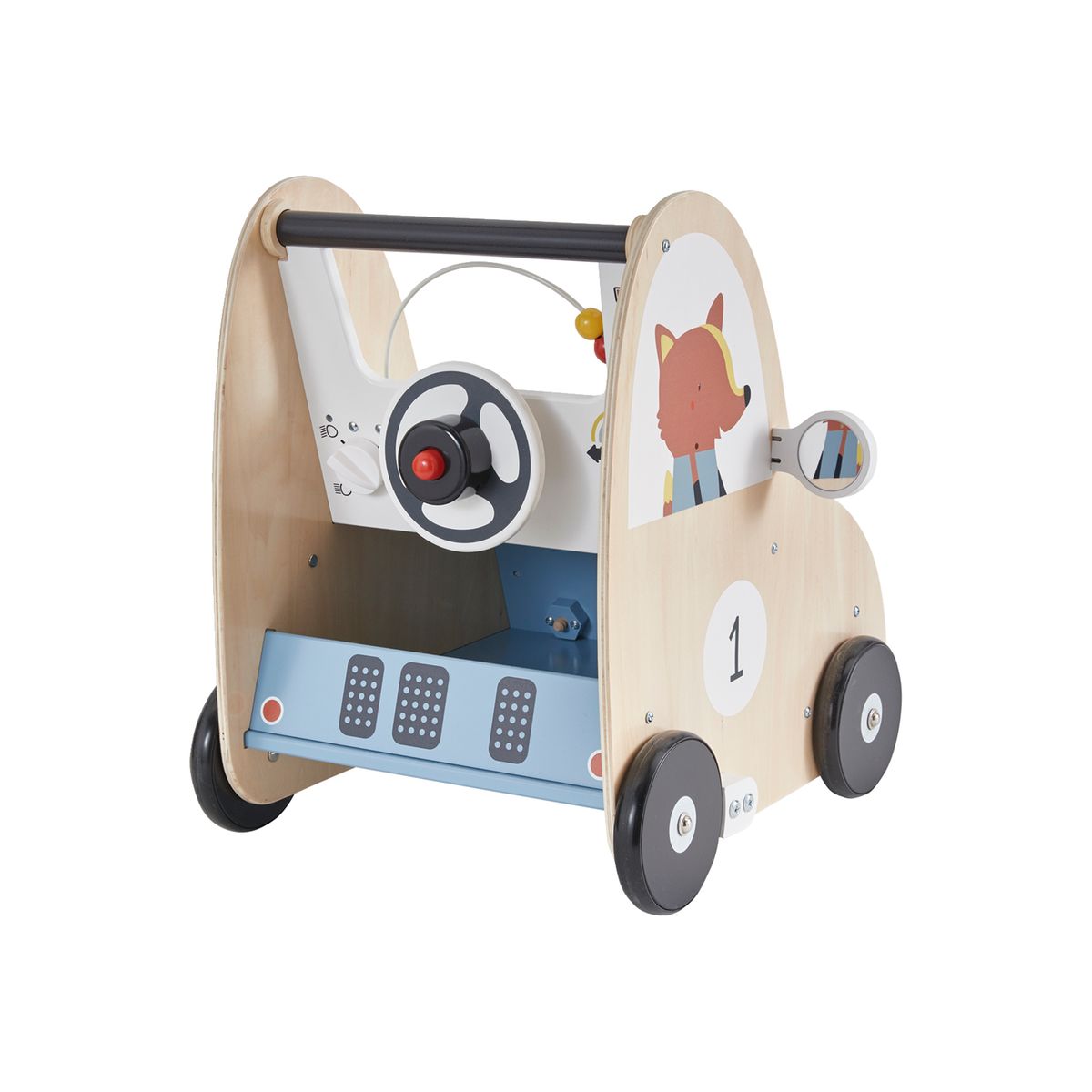 Chariot de marche avec freins en voiture simon en bois multicolore  Vertbaudet