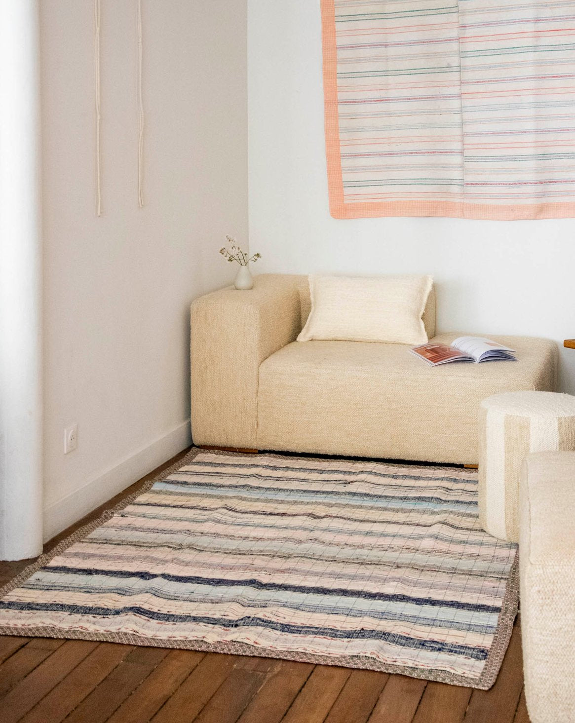 Tapis vintage à rayures multicolore Olivier N°114 - Bon état, DEBONGOUT