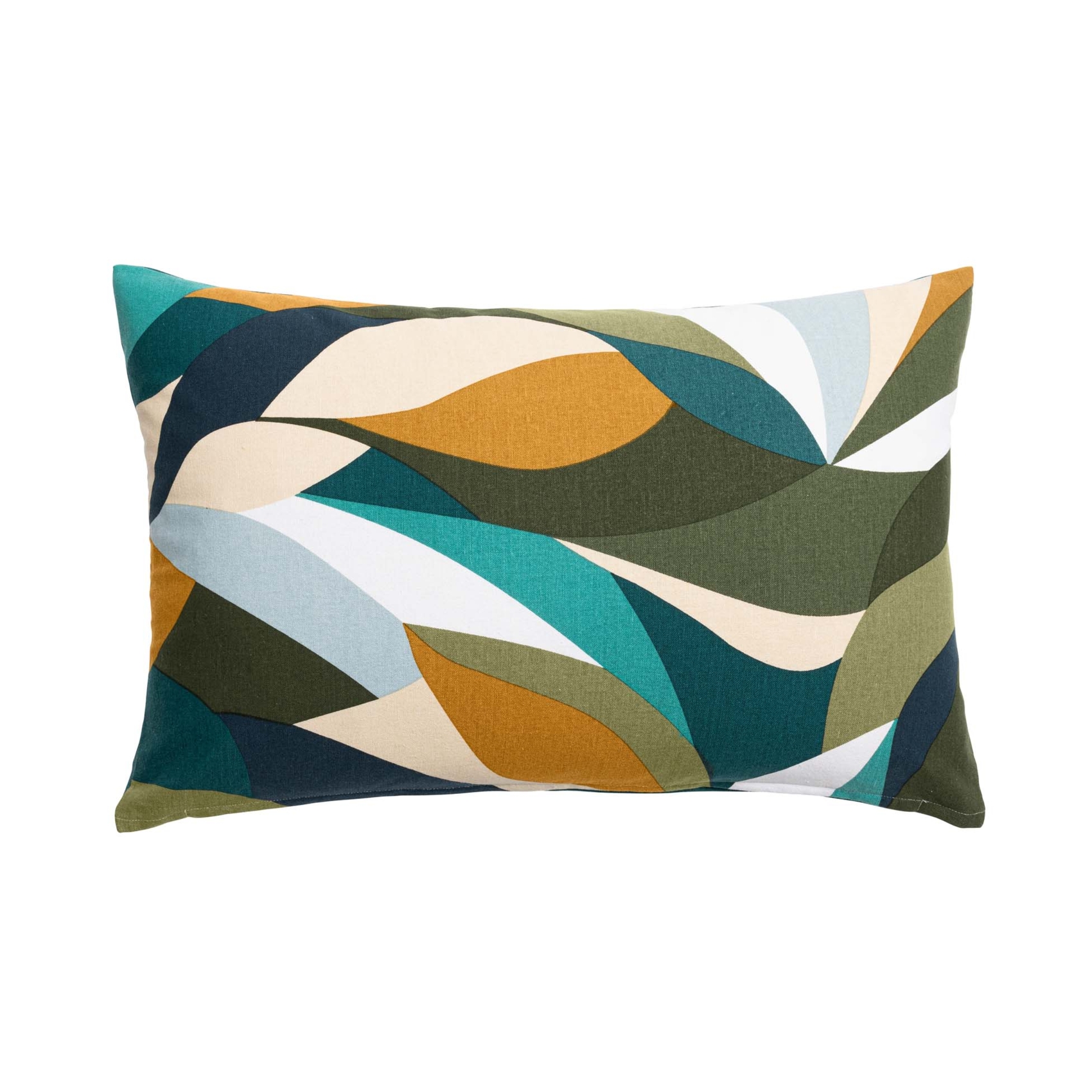 Coussin polycoton motif feuilles graphiques, DOUCEUR D'INTÉRIEUR