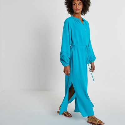 Cotton Full Maxi Dress with Long Balloon Sleeves LA REDOUTE COLLECTIONS
