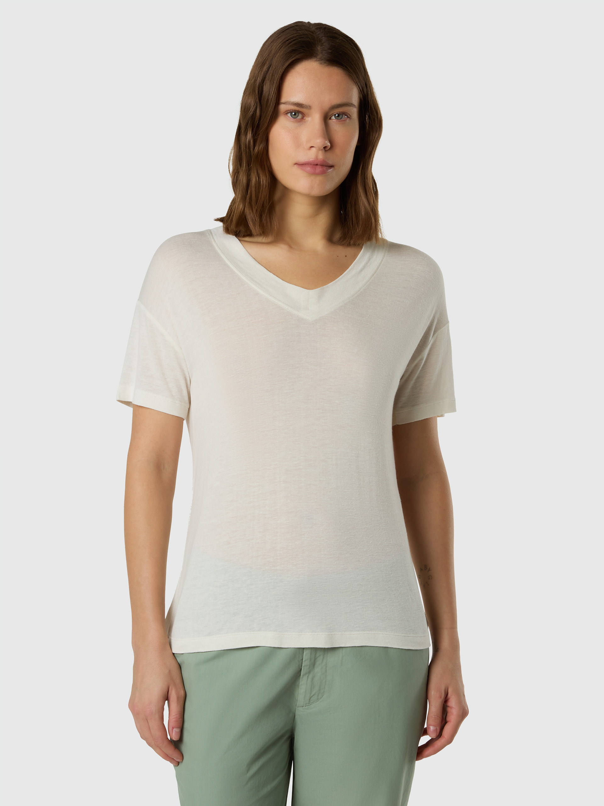 T-shirt en viscose en lin à col en V, NORTH SAILS