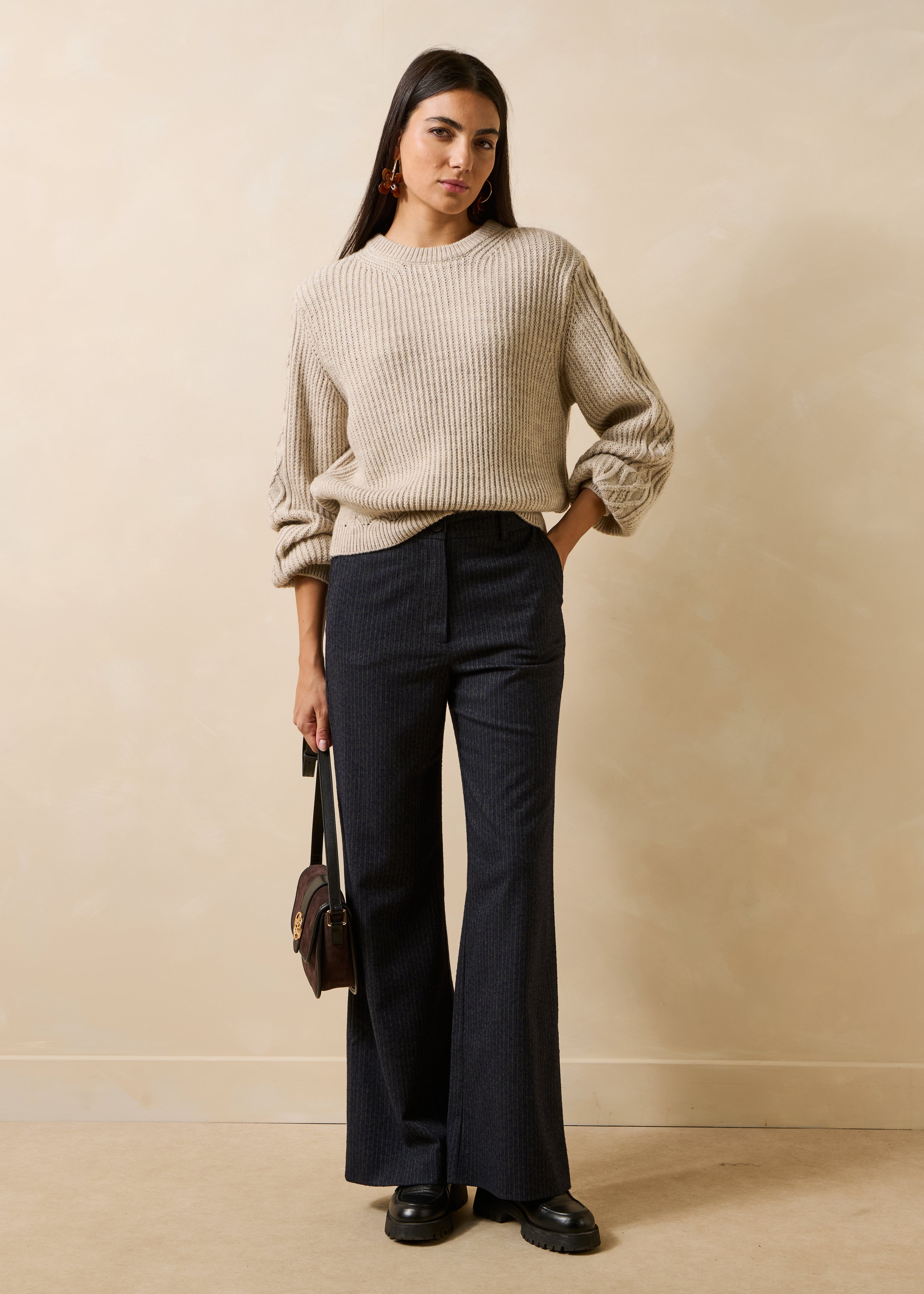Pantalon droit taille haute à rayures, LA FEE MARABOUTEE